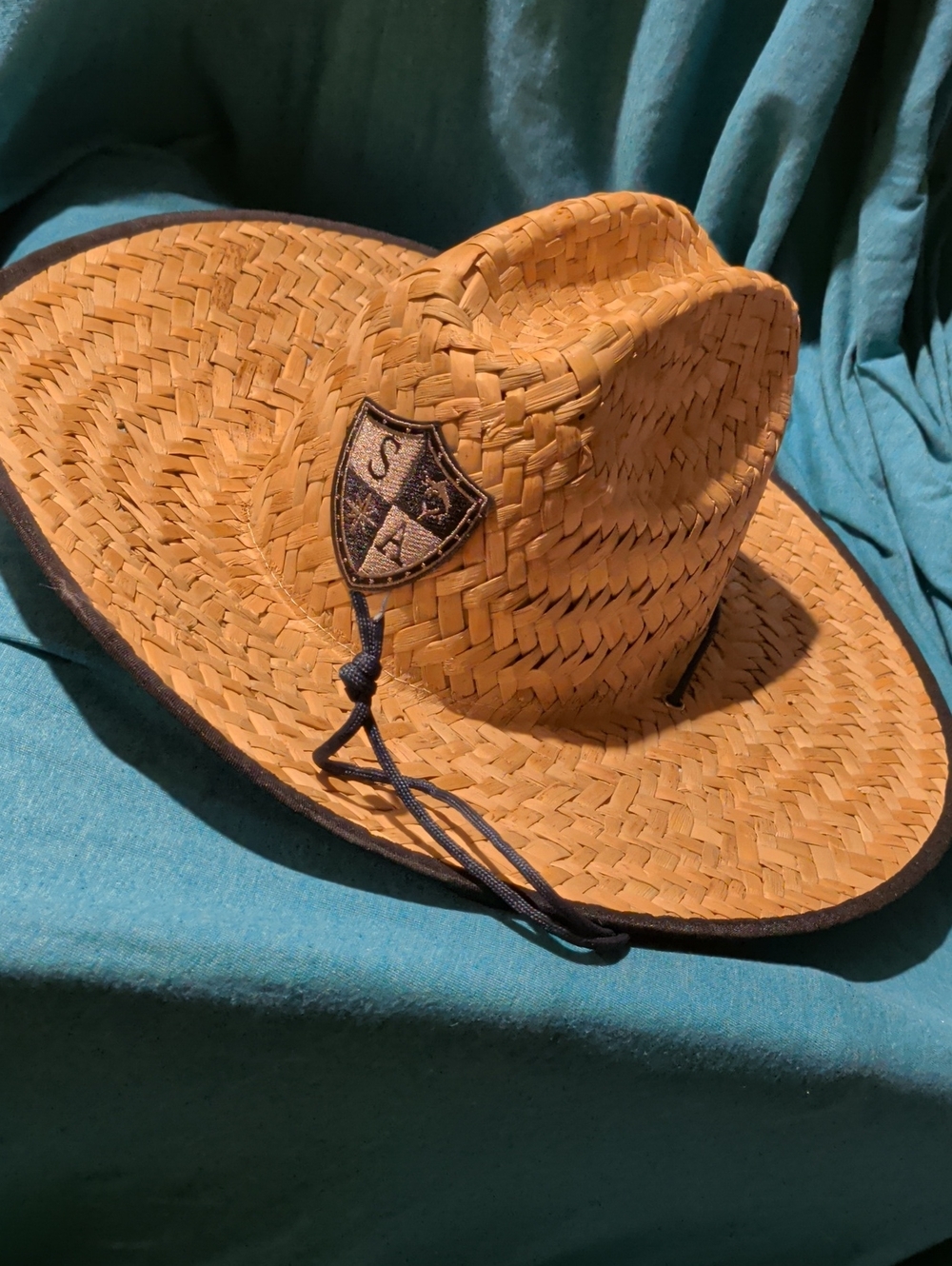 SA CO. Woven Straw Sun Hat with Shield Patch , Tattered American Flag Brim